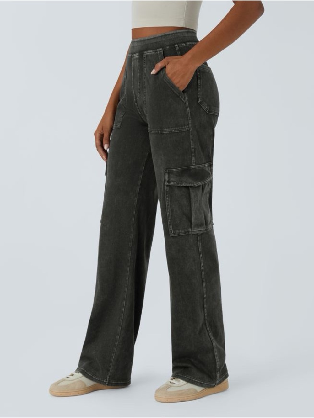 Halara Flex™ Denim Pull-On Cargo Jeans XL Tall NWT – Black Wash Wide Leg Stretch